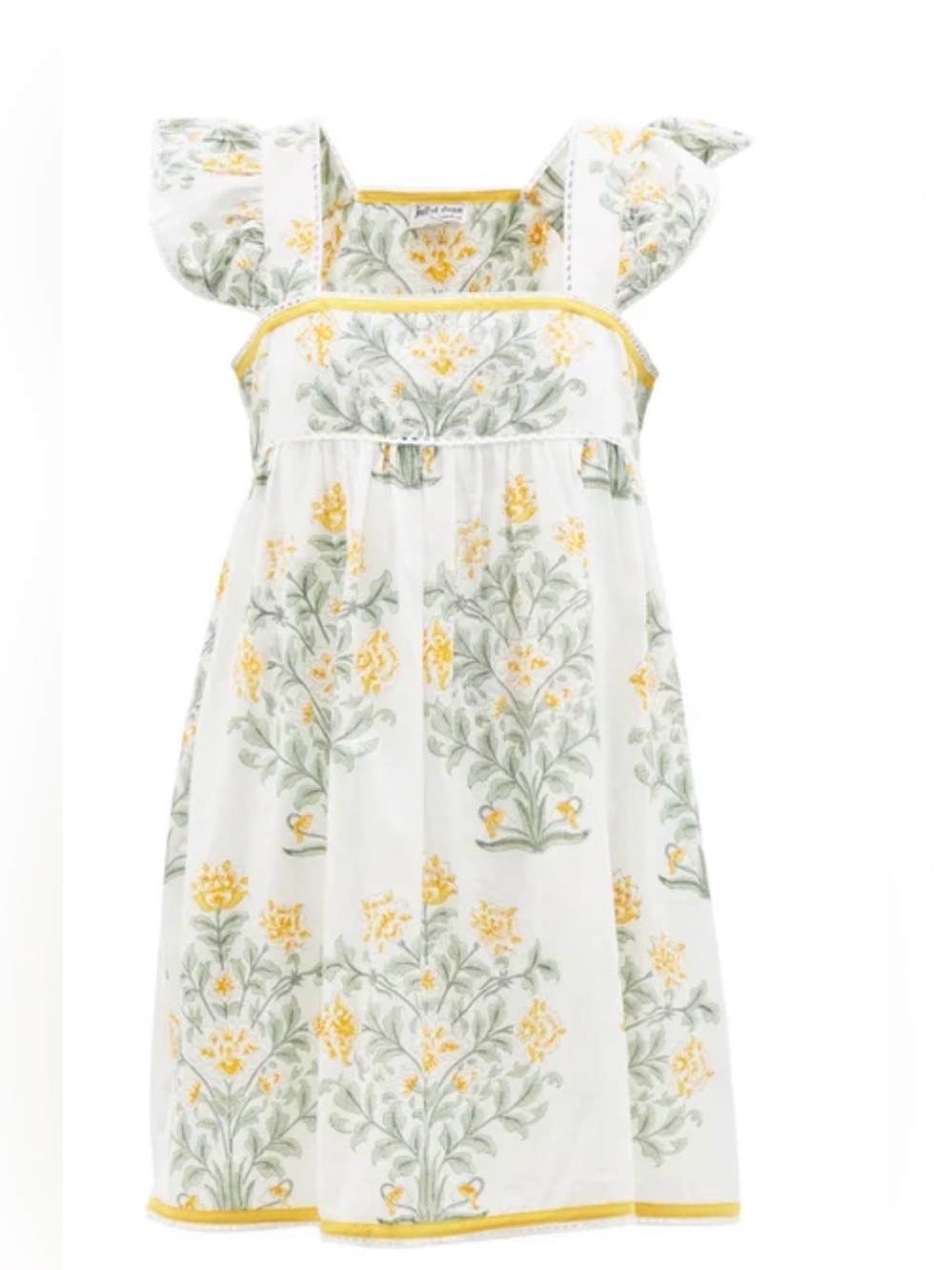Juliet Dunn White Floral Mini Dress with Yellow Trim